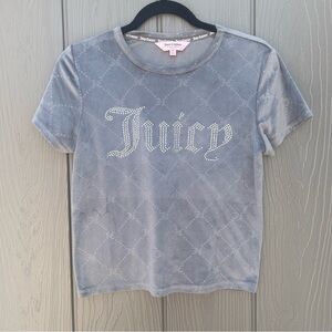 Juicy Couture Velvet Velour Top Size Medium Bedazzled Front Logo Sleepwear Shirt